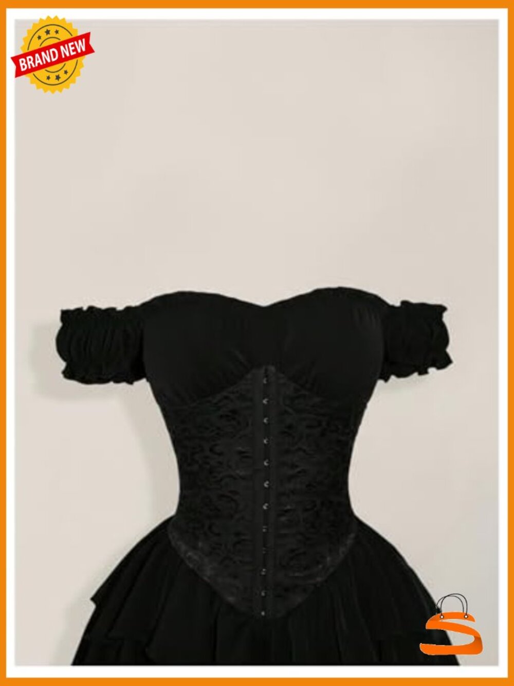 Off Shoulder Corset Dress Ruffle Hem Lace Up Mini Dress Gothic Lolita - Picture 5 of 5